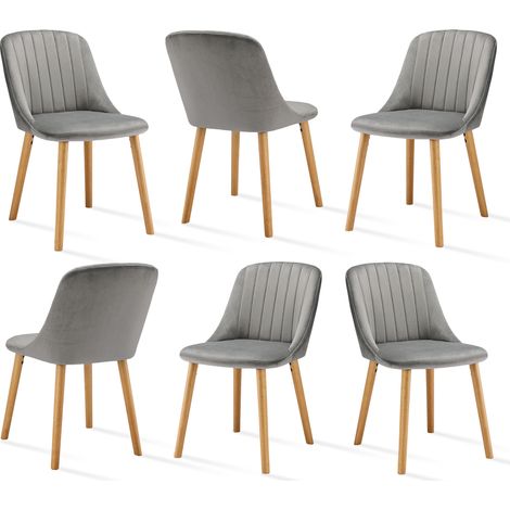 Goeurvant Moderne Esszimmerstühle mit dicker Sitzpolsterung, ergonomischer Rückenlehne und Holzbeinen, Stil und Komfort in einem - 6er Set - Hellgrau