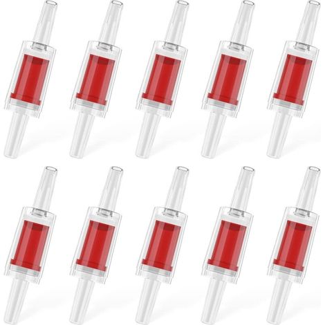 10 Stück Anti-Retour-Klappen für Aquarien, Luftpumpen – Einseitige Kunststoff-Klammern aus rotem Kunststoff für Standard-Röhrchen von 4–6 mm – Zubehör für Aquarien (1/5)