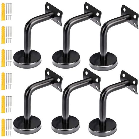 Lntyq Lot de 6 supports de rampe d'escalier en acier inoxydable noir mat support de main courante pour rampe d'escalier, support en bois, tubes d'extension de vis inclus