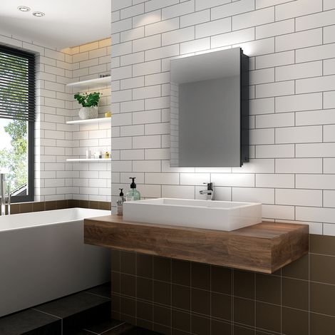 ELEGANT 500 x 700mm Illuminated Bathroom LED Mirror Cabinet with Shelf + Shaver Socket Wall Mounted LED Bathroom Mirror