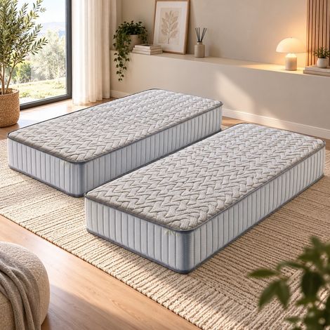 Lot de 2 Matelas 100X200 Mousse rembourrage 100 % polesther - Hauteur 23 cm - Soutien Très Ferme Face Hiver - Face été 100 200 Super Deluxe (1/4)