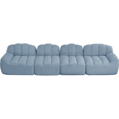 ELVMI Sofá Modular Esquinero 4 Plazas en Espuma 32D con Asiento Profundo y Tejido Polar Granulado Azul (1/5)