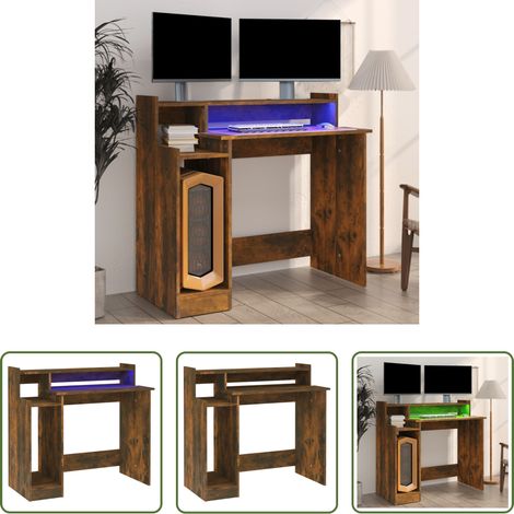vidaXL LED Beleuchtung - Schreibtisch mit LEDs Räuchereiche 97x45x90 cm Holzwerkstoff (1/5)