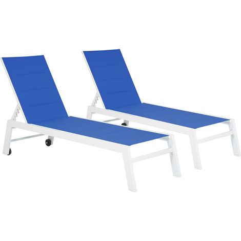 Set di 2 lettini BARBADOS in textilene blu - alluminio bianco