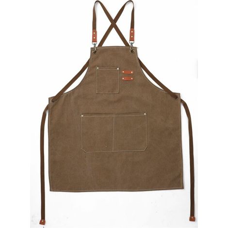 EASYCOMFORT (Marron)Tablier Cuisine Homme Tabliers en Toile avec 3 Poches Imperméable et Réglable Apron pour Barbecue, Restaurant,Jardin, Charpentier，78 x 68cm (1/4)