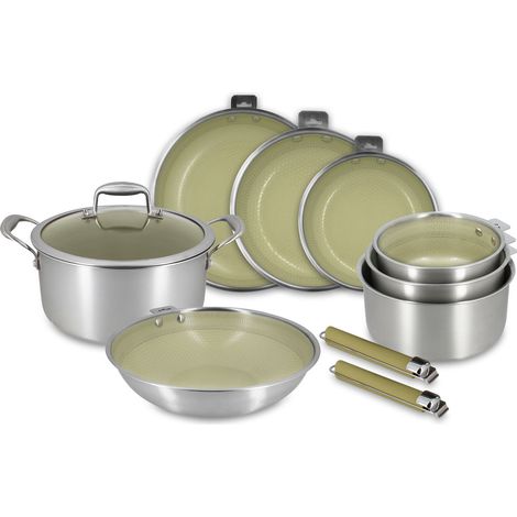 Batterie de cuisine 8 pièces en acier inoxydable avec 2 poignées, AGLAE (1/4)