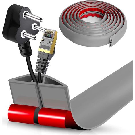 Goulotte de Câble au Sol Auto-Adhésive Passage de Câbles Plat Flexible Protection Anti-Trébuchement pour Bureau Maison Cendre 5cm x 3m (1/5)