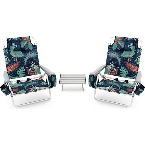 COSTWAY Lot de 2 Chaises de Plage Pliante (Floral) (1/5)