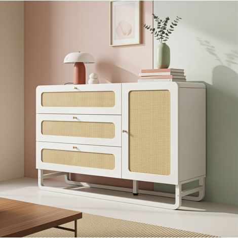 Credenza bianca 120 x 85 x 40 cm con 3 cassetti, 1 anta e ripiani regolabili DESVIAE (1/5)