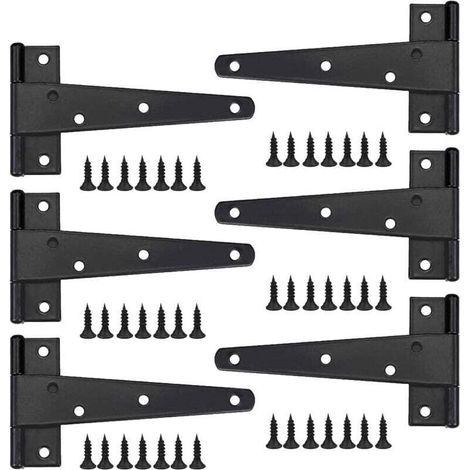 Charnière Porte Lourde 6 Pouces en T Noire Acier Inoxydable pour Porte Fenêtre Abri Jardin