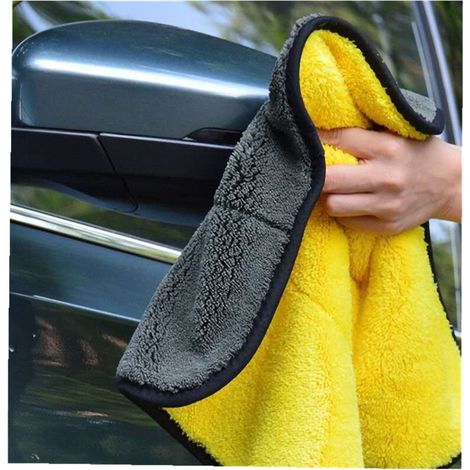 UPALDHOU Serviette de Lavage de Voiture Double Face Jaune Grisâtre, Chiffon de Nettoyage Super Absorbant l'eau pour Le Lavage de Voiture, Matériau en Velours de Corail (Dentelle 30  30)..
