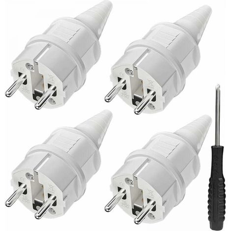 Stecker mit Knickschutz [4 Stück], 4 Gummi-Erdungsstecker (250 V/16 A) + 1 Schraubendreher, für den Außenbereich geeignet
