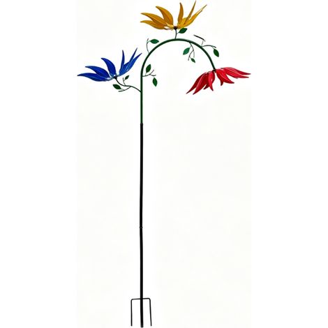 Veleta cinética con 3 flores metálicas de colores, estaca decorativa para jardín, césped y patio. (1/5)