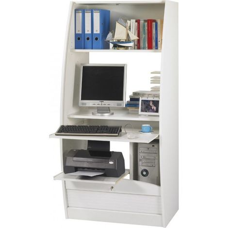 Armoire informatique à rideaux bois blanc Patrick 80cm (1/4)