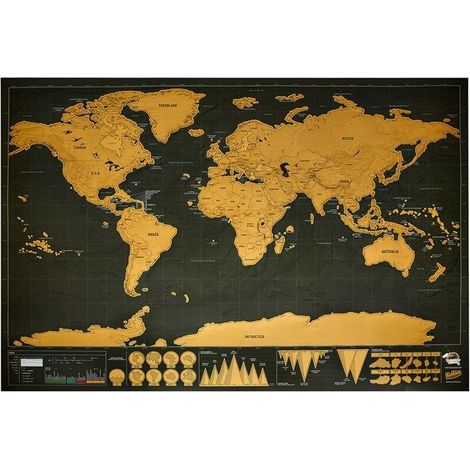 Carte du monde à gratter noire et dorée - Découverte et Voyage (1/4)