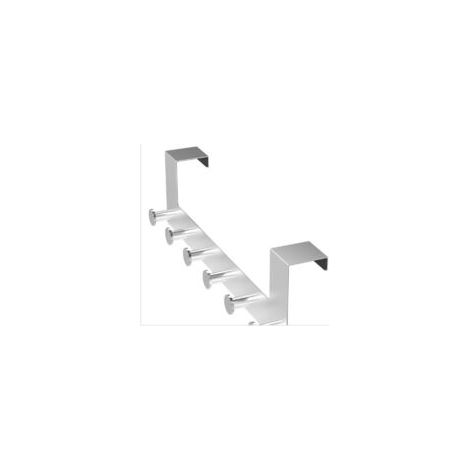 Gancio da appendere alla porta, 6 ganci, installazione senza foratura, acciaio inox, 39x11x5,5 cm, argento - Crezuo (1/3)