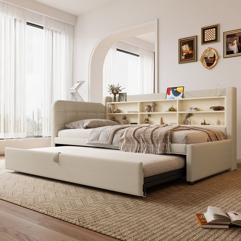 Ausziehbett 90x200 cm Mit Beige (1/5)
