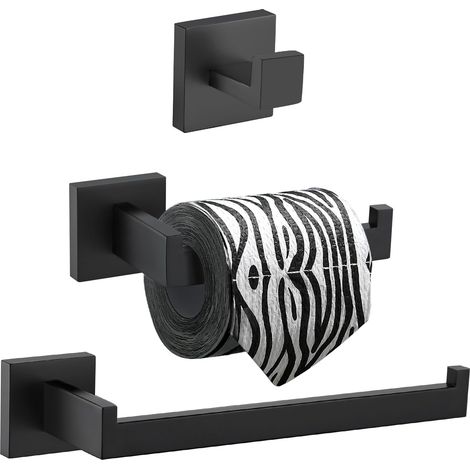 3-Pièce Ensemble d'accessoires de Salle de Bains Acier Inoxydable Porte-Papier de Toilette Serviette Titulaire Robe Crochet Mont de Mur, Matte Noir (1/5)