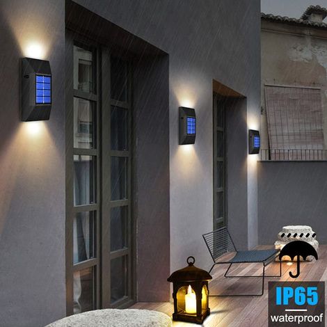 Applique solare, decorazione da giardino per esterni, impermeabile, su e giù, applique da parete per esterni luminosa, 4 pezzi (1/4)
