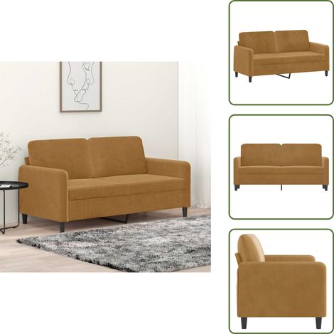 The Living Store Canapé à 2 places Marron 140 cm Velours - Canapé Deux Places - Canapé Velours - Canapé Marron - Meuble Salon - Fauteuil Relaxant (1/5)