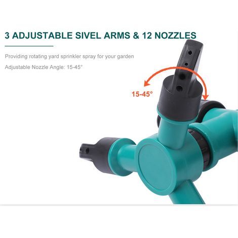 Arroseur de jardin rotatif à 360° pour pelouse et jardin, couvrant une grande surface. Système d'arrosage pour terrasse et jardin extérieur.