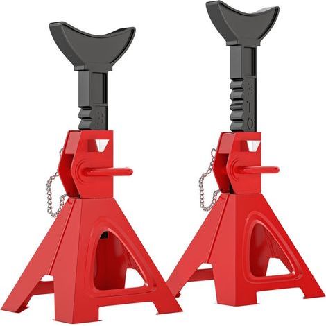 Chandelles de levage d'une capacité de charge de 3 tonnes, 2 pièces, avec goupille de verrouillage, réglables en hauteur sur 10 positions, rouges (1/5)