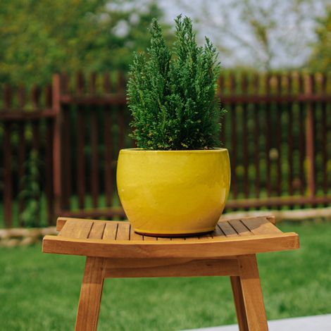 Pot grande taille d'extérieur ROMULUS 21x15cm jaune, fait main en terre cuite émaillée, résistant au gel (1/5)