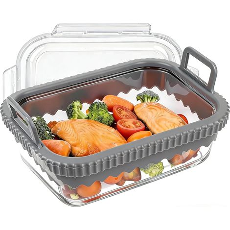 Plat à gratin Airfryer Moule en verre avec couvercle et poignées amovibles Résistant à la chaleur pour Airfryer Accessoires AF400EU/AF500EU/SL400EU Passe au (1/5)