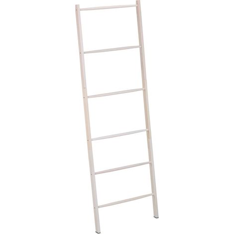Échelle porte-serviettes design rustique salle de bain 170 x 55 x 4 cm en bois blanc (1/4)