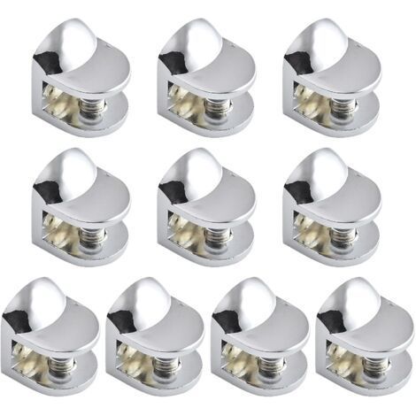 Set mit 10 modernen, rostfarbenen Metall-Glashalterungen. Schnelle Befestigung für Rahmen und Trennwände. (1/4)