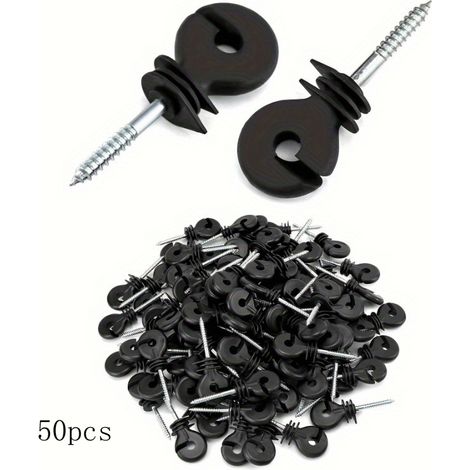 50 isolateurs noirs pour clôture électrique, pré-percés et à visser, faciles à installer, clips isolants pour clôtures agricoles et d'élevage (1/5)