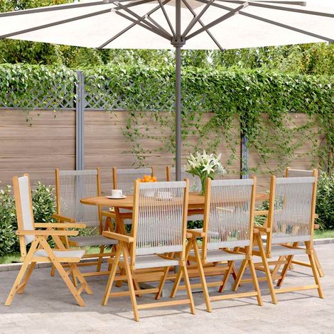 vidaXL Sillas plegables reclinables, 8 unidades, color gris, madera maciza de acacia. (1/5)