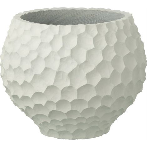 Cache pot en pierre blanche sculptée - sable blanc (1/2)