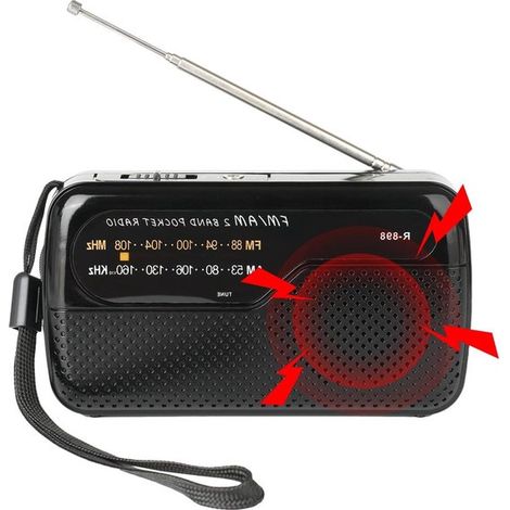 Radio portátil - Radio a pilas - Ideal para viajes y actividades al aire libre - Control mediante puntero - Tamaño de bolsillo - Color negro (1/5)
