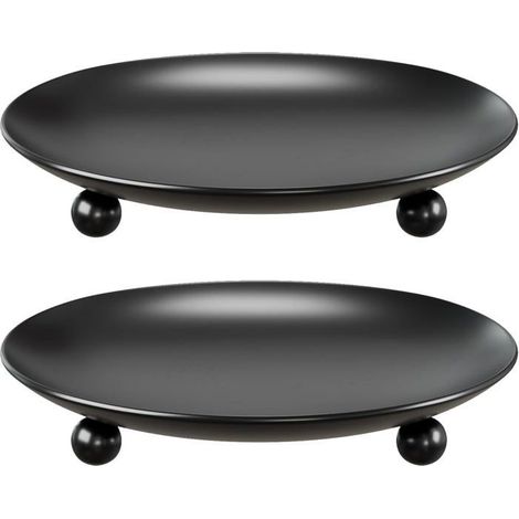 Ecleanfy - Bougeoirs noirs, ensemble de 2 bougeoirs en métal de haute qualité, plateaux cylindriques pour bougies, centres de table. (1/5)