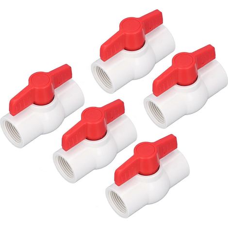 Lot de 5 vannes à bille pour alimentation en eau, en PVC, avec interrupteur à vis et raccords rapides pour tuyaux et flexibles, diamètre intérieur 20 mm. (1/5)