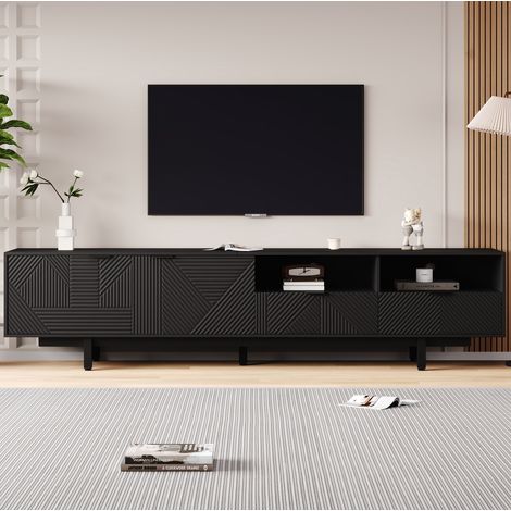 Mueble TV 200x40x51 cm negro en tablero de partículas con puertas, estantes y gestión de cables (1/5)