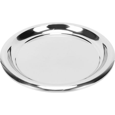 Plateau de service rond en acier inoxydable, 35cm, métal poli miroir, barre argentée, plateau circulaire pour boissons, collations, Desserts, whisky