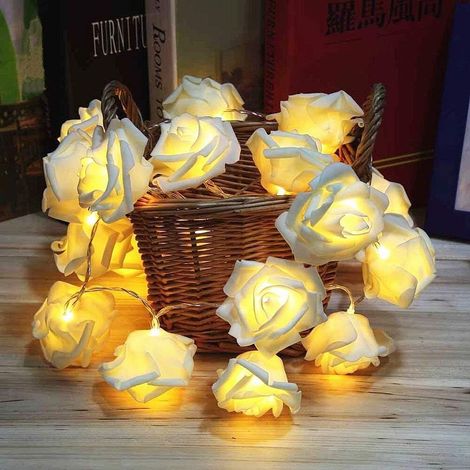 MINKUROW - Guirnalda De Luces Con Rosas, 20 Luces Led Blancas Cálidas Que Funcionan Con Pilas, Luces Decorativas Para Fiestas De Cumpleaños, Bodas, Festivales (Blanco) (1/5)