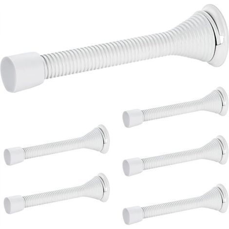 Butées de porte, lot de 6, Blanc, à ressort, avec butée en caoutchouc, pour le bas de la porte (1/5)