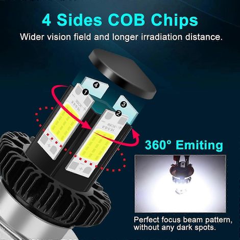 Flameer Motorradscheinwerferlampen LED Fern- und Abblendlicht 6000K Weiß H4 Autobahn