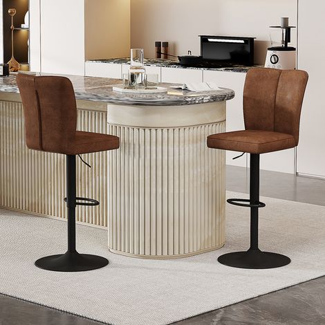Set di 2 sgabelli da bar regolabili da 63 a 85 cm, girevoli a 360°, in metallo color oro e similpelle marrone