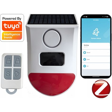 Sirena de alarma exterior RTX con PIR, batería solar, control remoto ZigBee TUYA (1/5)