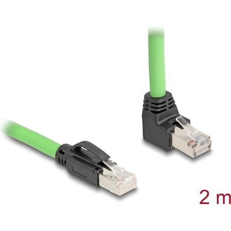 Delock Cable de red RJ45 Cat.6A macho a macho acodado hacia arriba SF/UTP adecuado para cadenas de arrastre PUR (TPU) 2 m verde