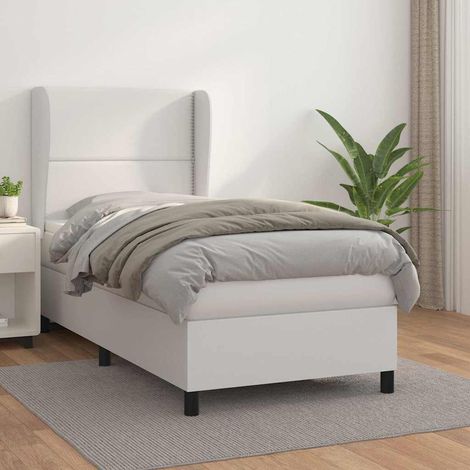 vidaXL Sommier à lattes de lit avec matelas Blanc 100x200cm Similicuir (1/5)