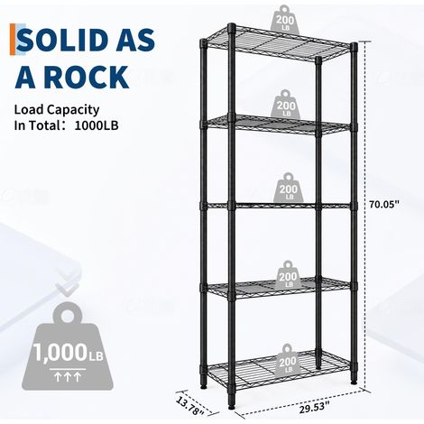 5-stufiges verstellbares Metall-Ablagegestell – rostfrei beschichtet, 200 lbs Tragkraft – freistehend für Küche, Garage & Keller (1/4)