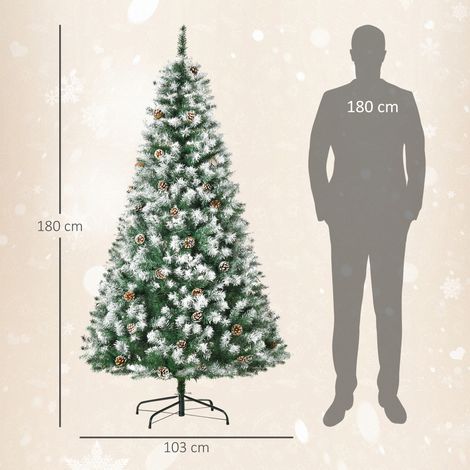 Sapin de Noël artificiel, 800 branches, 61 cônes, pointes enneigées, ignifugé, 180 cm (1/5)