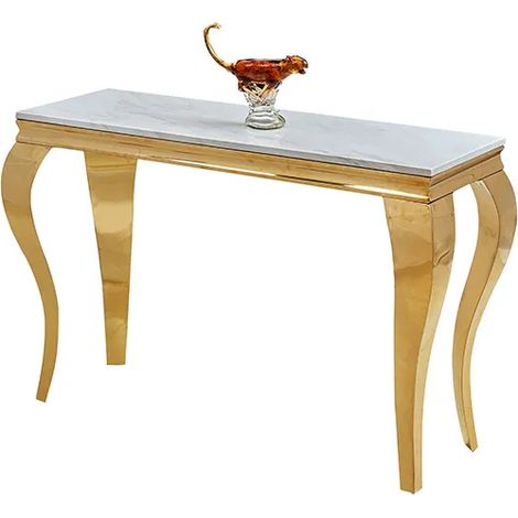 Console BAROQUE Gold plateau verre blanc marbré 110x50x85 cm