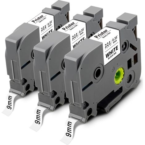 mm, kompatibel für Brother TZe-221, TZe221, TZ-221 Tze, 9 mm, schwarz auf weiß, laminiert, für Brother PT-H100LB, H107B, E110, H200, H110, 1250, P300BT, H101C, D200, E110VP, D400, D600VP, P700 (1/5)