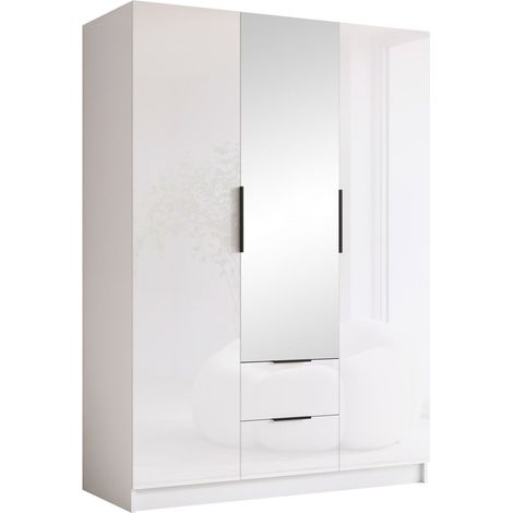 Armario Closico Calvron II, Blanco + Blanco brillante, 216x150x60cm, Puertas de armario: Con bisagras, Número de estantes: 0